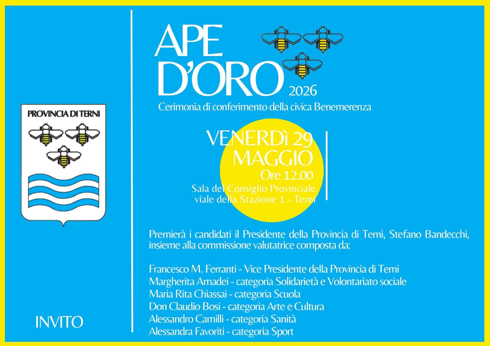 immagine notizia (ptn) Ape d’Oro, tutto pronto per la terza edizione, venerdì 29 maggio alle 12,00: ecco i premiati